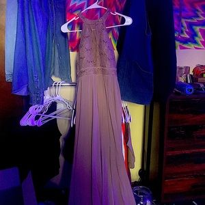 A Morgan and Co tan prom dress